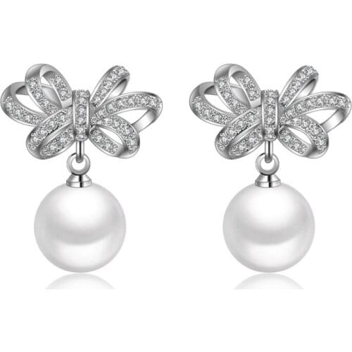 Crystal Earring For Female Fashion Sterling Silver Cross Flower Simulate Pearl Stud Earrings Wedding Party Jewellery