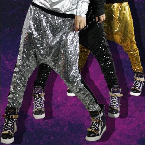 New Fashion Harem Pants Women Bling big crotch personalized hip hop dance stage costumes metal color Jazz trousers