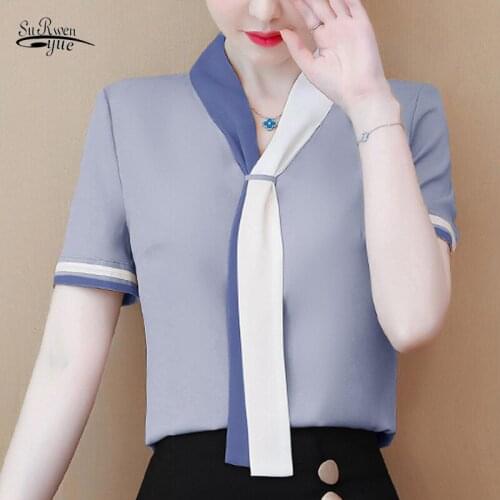 Solid Loose Women Tops and Blouse Vintage Short Sleeve Chiffon Tops Blusas Mujer De Moda 2020 Elegant Summer Clothing 9206 50