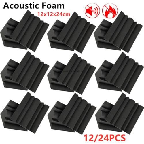 12/24pcs Acoustic Soundproof Foam High Density Flame Retardant Bass Trap Sound Absorption Studio Corner Foam 12 x 12 x 24 cm
