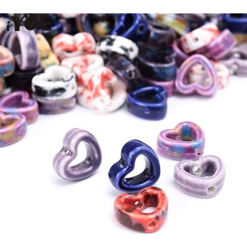 10/20/30pcs 14mm Hollow Heart Ceramic Beads Colorful Loose Spacer Beads for Jewelry Bracelet Necklace Keychain Home Decor