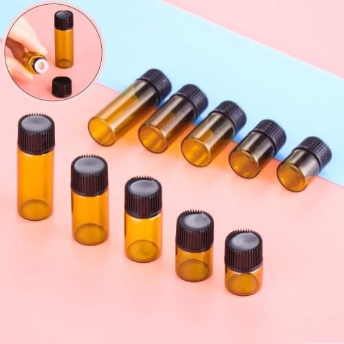 10pcs 1ml/2ml/3ml/4ml/5ml Oil Bottles Mini Amber Glass Bottle with Orifice Reducer and Cap Small Essential Oil Vials