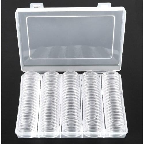 100Pcs 30mm Coin Cases Capsules Holder Clear Plastic Round Storage Box