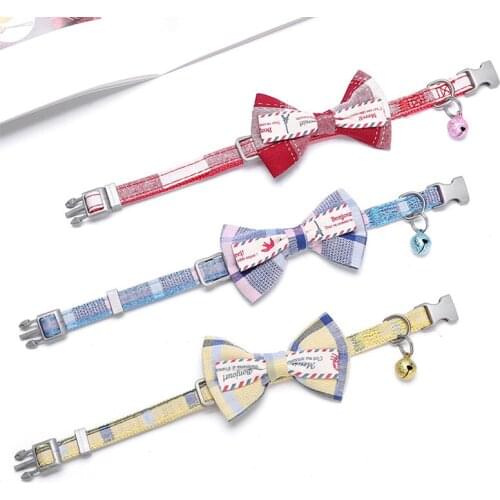 2021 Pet Cat Collar With Bell Lovely Bow Cat Dog Collar Neck Strap Adjustable Buckle Kitten Puppy Pet Animal Accessory Hot Sale