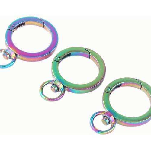 25mm Rainbow Round Spring Gate Snap Hook Gate O Ring,Metal Swivel Clasp Webbing Hook Bag Spring Buckle for Handbag Leather 4pcs