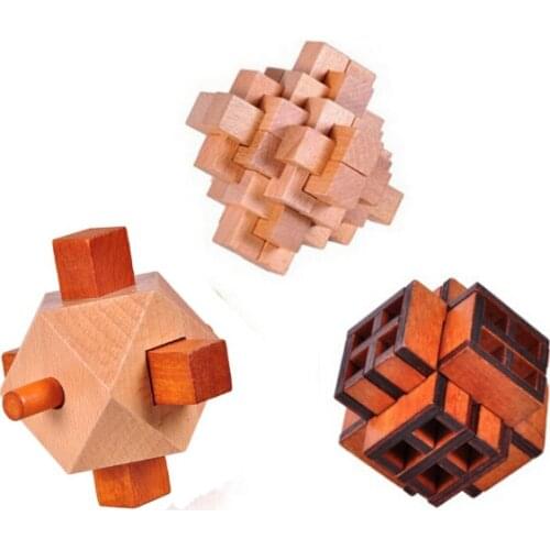 3PCS/Lot IQ 3D Wooden Interlocking Burr Puzzle Set for Adults Children