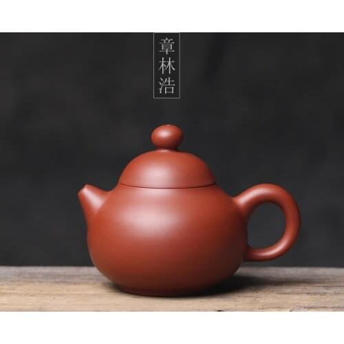 Authentic zhanglinhao Chaozhou specialty gift giving pure hand-made raw mineral vermilion clay pot short mouth pear pot
