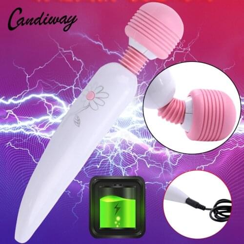 Candiway Powerful Waterproof Huge USB Charging Magic Flower Wand Vibrator Clitoris Stimulation Masturbation Sex Toy For Women