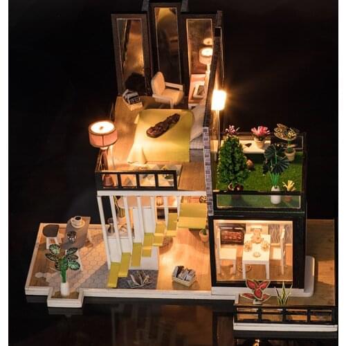 Handcrafts 1/20 Wood Miniature Dollhouse DIY Modern Villa House 3D Puzzles Toy