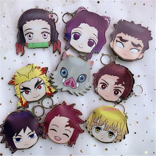 Takerlama Demon Slayer Kimetsu No Yaiba Kamado Nezuko Hashibira Inosuke Coin Wallet PU Purse Keychain Anime Props Accessories