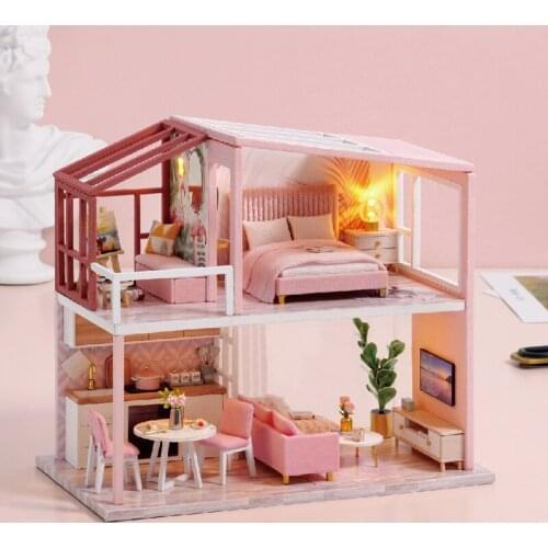 DIY Doll House Wooden Doll Houses Miniature Dollhouse With Furniture Kit LED Toys for children Birthday Christmas Gift QL003