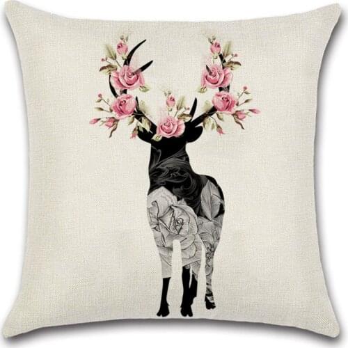 Elk Animal Print Linen Beige Cushion Cover Pillow Case Decoration for Home Living Room Sofa Chair Friend Gift