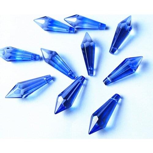 20pcs/lot 36mm Light Blue Icicle Drop Chandelier prism parts Crystal AAA Glass Hanging Pendant For Lamp Decoration+Free rings