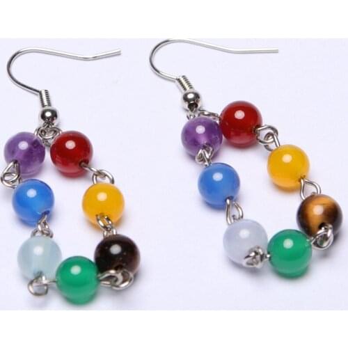 2020 New Hand-woven Chakra Stone Fashion Jewelry 7-color Crystal Beads Reiki Earrings Drop Hook Earrings For Women Party Gifts
