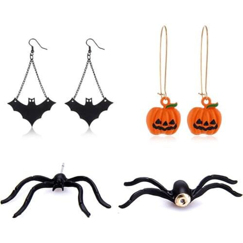 2021 New Halloween Spider Earrings Pumpkin Spider Bat Horror Dangle Stud Earrings Halloween Decoration Gifts for Women Girls