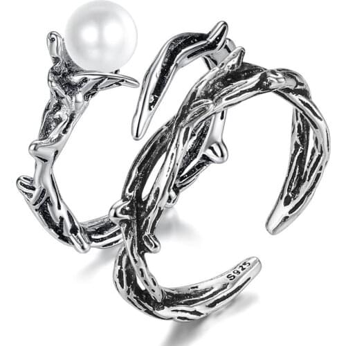 New Arrival 100% 925 Sterling Silver Vintage Flower Branch Pearl Lovers` Couple Rings For Women Men`s Valentines Day Gifts