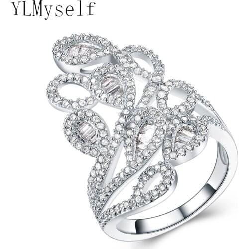 Very beautiful big flower ring with AAA cubic Zirconia crystal large luxury jewelry women party rings