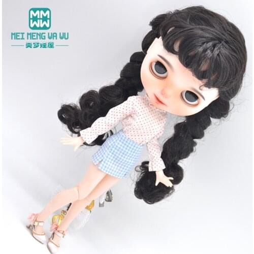 Blyth doll clothes Fashion polka dot shirt, plaid skirt, high heels for 28-30cm Azone 1/6 doll accessories