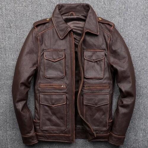M65 Hunting Genuine Clothing Male Head Layer Pure Cowhide Lapel Jacket Leisure Time Short Leather Loose