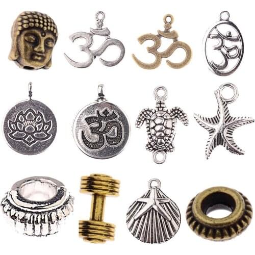 Wholesale 10pcs/lot Retro Tibetan Spacer Bead Buddha OM Lotus dumbbell Starfish Bead For DIY Bracelet Jewelry Making