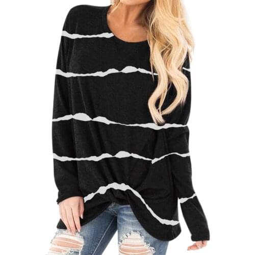 Autumn Winter Woman T shirts Fashion Stripe Printed Long Sleeve O-Neck Tie T-Shirt Tops Casual Plus Size Women Clothing mujer
