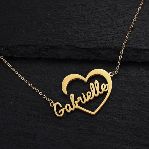 NEULRY My Name Custom Made Plate Necklace Stainless Steel Personalized Brand Logo Heart Pendant Jewelry for Women