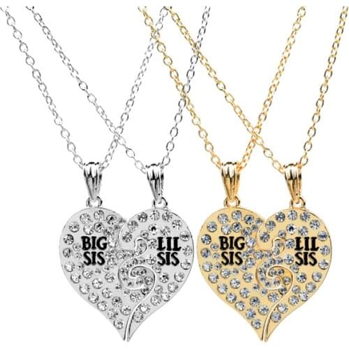 Broken heart 2 3 4 necklace Big midle Little siste Necklaces candy color enamel necklace girls Black Pink big lil sis jewelry