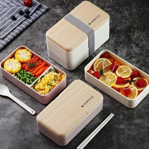 Movable Partition Modern Bento Box Pink Plastic Box Lunch with Distributed Tableware for Microwave Ovens or Fridge