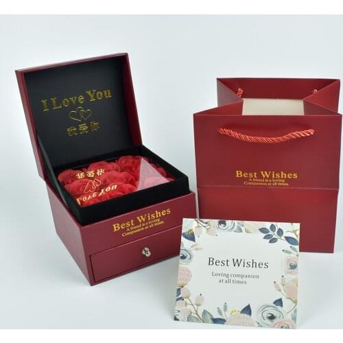 Surprise Gift Red Soap Foam flower rose Jewelry Box with 100 Languages I Love you Necklace Strange Gift For Valentines Day