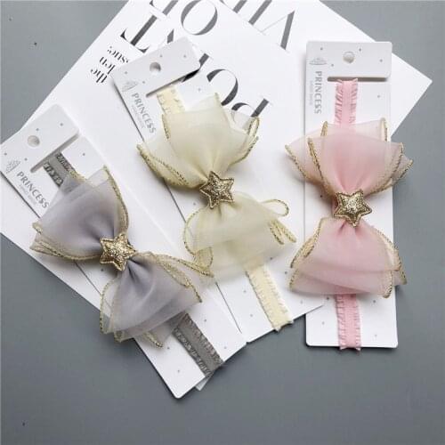 Baby Girls Kids Star Headband Bow Lace Headband Flower Headwear Lace Elastic Princess Hair Accessories