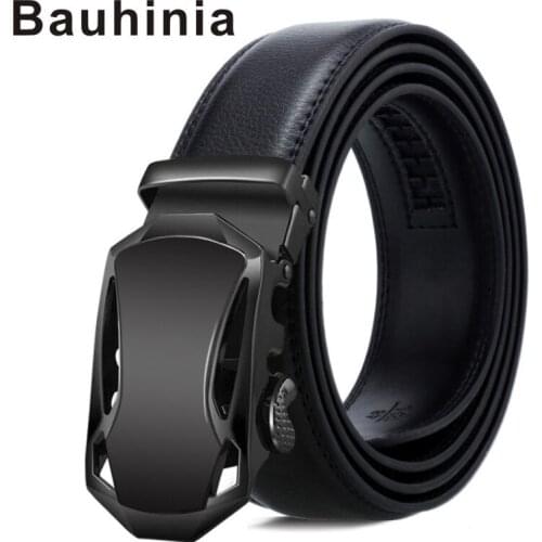 Bauhinia brand mens adjustable quality genuine leather alloy automatic buckle belt business pants belt mens soft cowhide belt