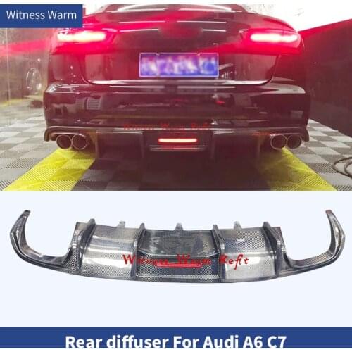 Carbon Fiber Rear Bumper Diffuser Lip Spoiler With light for Audi A6 C7 2012 2013 214 2015 2016 Car FRP Rear Diffuser Lip Spoile