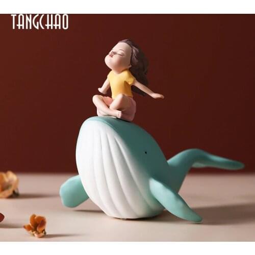 Nordic Style Whale Girl Statue Resin Figurines For Interior Home Decoration Modern Living Room Office Aesthetic Room Decor Gift
