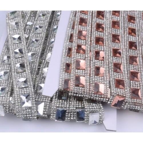 Crystal Diamond Hotfix Banding 2Cm Width Rhinestone Sheet Mesh Trimming 10X14Mm Rectangle Stone Motif Diy Dress Shoes 1 Yard/Lot