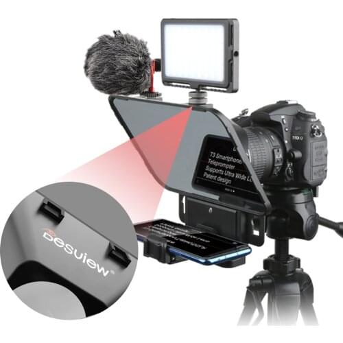 Desview Teleprompter for Live Streaming Webcaster Supporting Cellphone/DSLR/Tablet Prompting