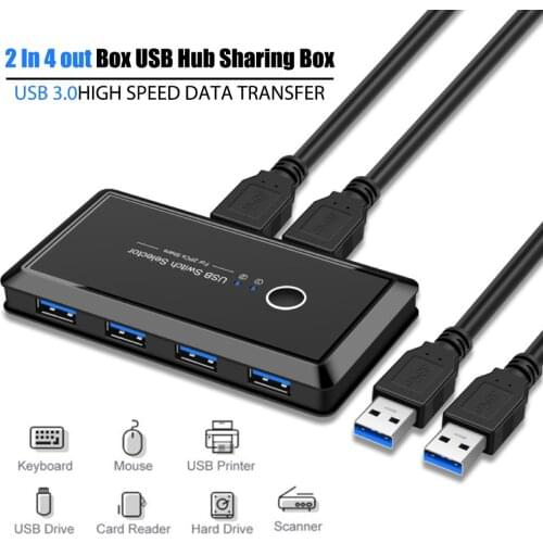 USB Switch Selector USB 2.0 3.0 Switcher 2 Port PCs Sharing 4 Devices for Keyboard Mouse Scanner Printer Kvm Switch Hub