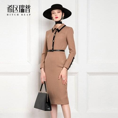 High End Wool Tweed Celebrity Temperament Professional Dress Female Slim Autumn And Winter Waist Closing Banquet Dress