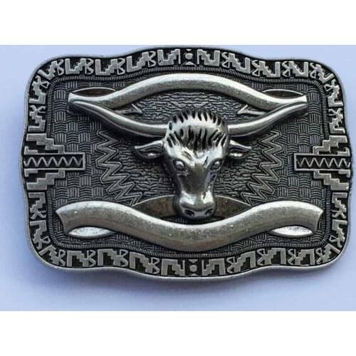 Western Cowboy Bull Head With Floral Background Belt Buckle