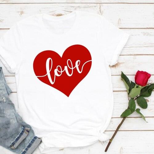 Love Heart Print Fashion Women Vintage T Shirt Harajuku Graphic T-shirt Aesthetic Valentines Day Gift Tees Mujer Camisetas