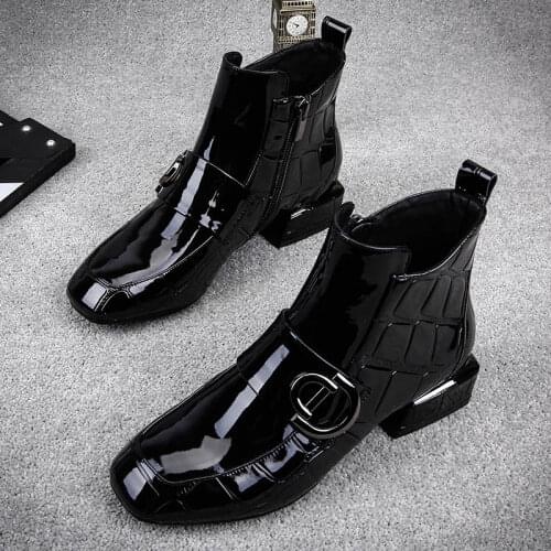 2020 winter Ankle Boots Women Winter Single Shoes Plus Velvet Low-heeled PU Leather Pointed Thick Fashion Woman Boots Size 40