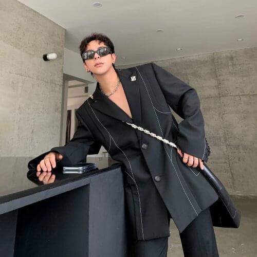 S-6XL!!Suit new autumn 2021 black stereo cut and color line long sleeve mens suit jacket