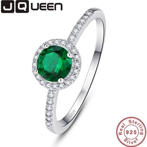 JQUEEN Round Emerald White Zircon Rings For Women Silver Ring 925 Jewelry Pave Setting Crystal Jewelry Bijoux Femme