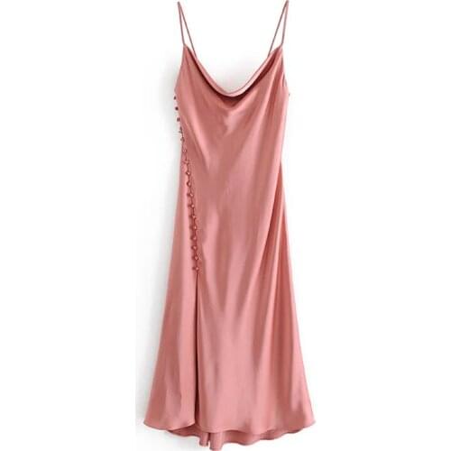 Women 2020 Sling V-neck Slit Sexy Dress Casual Temperament Silk Satin Skirt Female Variety Of Colors Sleeveless Long Mujer