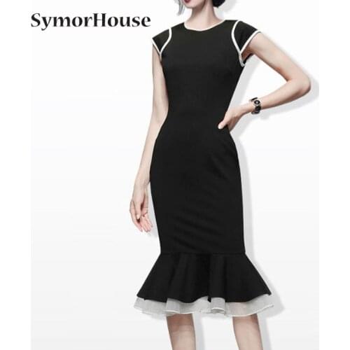 New Korean Style Summer Female Work Vintage Evening Party Dresses Women Black Sleeveless Formal Mermaid Dresses Autumn