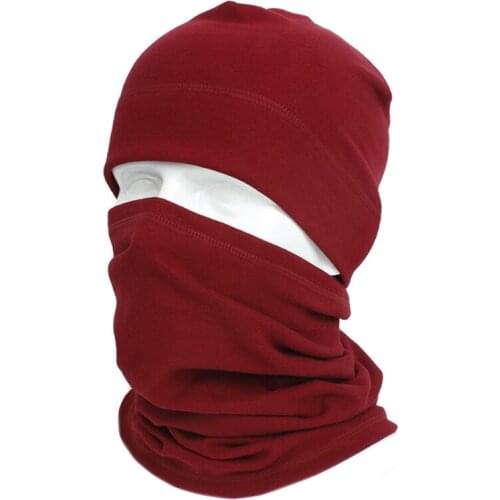 2Pcs Unisex Winter Warm Beanie Hat Circle Scarf Set Faux Fleece Solid Color Windproof Skull Neck Gaiter Face Cover