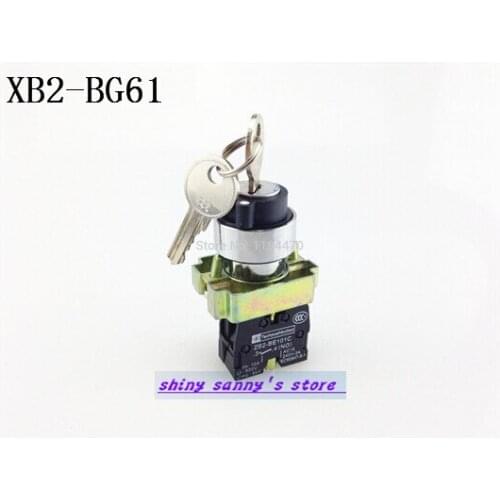 10Pcs/Lot BG61 XB2-BG61 2 Position 1 NO Normally Open 1 N/O Key Operated Selector Switch Spring Reset Momentary