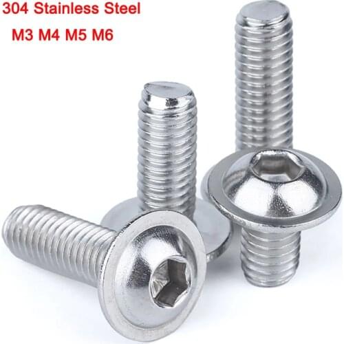 10Pcs 304 Stainless Steel Hex Socket Head With Pad Flanged Button Screw Allen Screws Bolts M3 M4 M5 M6 Length 6mm-30mm