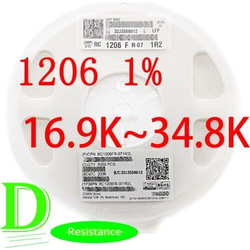 100PCS SMD Resistor RC Series 1206 1% Original RC1206FR-07 Series 16.9k-34.8k All resistors 18k 20k 22k 24k 27K 30K 33K