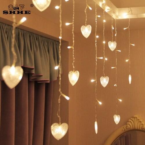48 LED Icicle Curtain Light String Love Heart USB Power 8 Modes Wedding Party Home Garden Bedroom Outdoor Indoor Wall Decoration