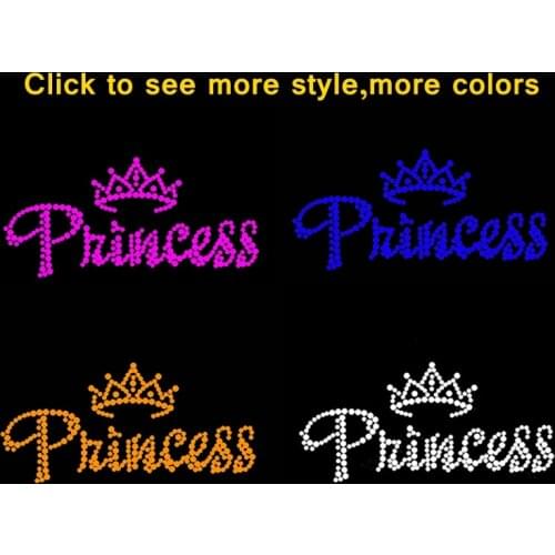 Free shipping 4pc/lot various style princess with crown hot fix rhinestones Iron on heat transfer design image in nice image